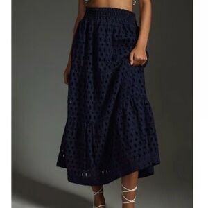 NWT Anthropologie Navy Blue Eyelet Skirt somerset
